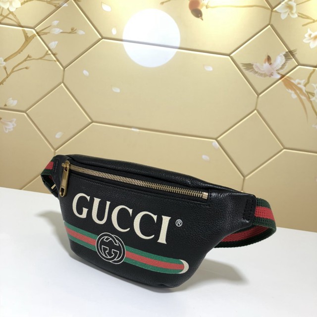 Gucci腰包 527792 古馳新款挎包 Gucci19新款黑色logo印花腰包 男女同款  gqy2143